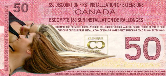 $50 Discount Coupon on on your first cold fusion extensions installation at The Hair Clinic